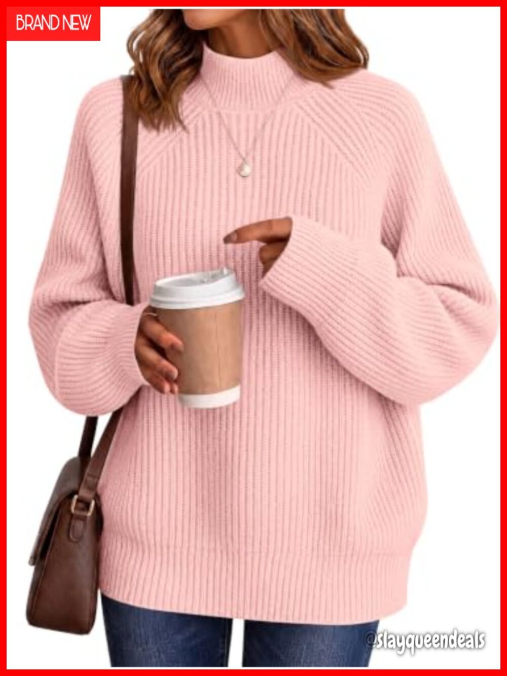 Oversized High Neck Slouchy Knit Pullover Sweater Lantern Sleeve